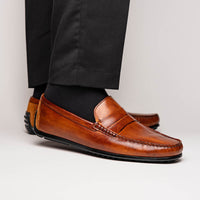 Monza Hand Burnished Italian Calfskin Driving Loafer in Cognac by Zelli Italia