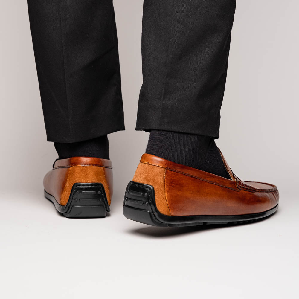 Monza Hand Burnished Italian Calfskin Driving Loafer in Cognac by Zelli Italia