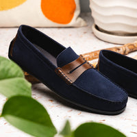 Monza Sueded Calfskin Driver in Navy/Chestnut by Zelli Italia