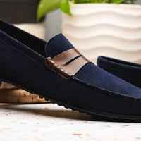 Monza Sueded Calfskin Driver in Navy/Chestnut by Zelli Italia