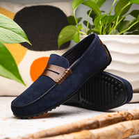 Monza Sueded Calfskin Driver in Navy/Chestnut by Zelli Italia