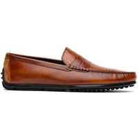 Monza Hand Burnished Italian Calfskin Driving Loafer in Cognac by Zelli Italia