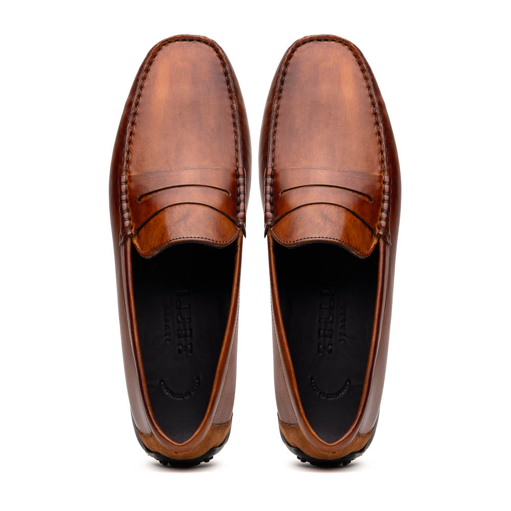 Monza Hand Burnished Italian Calfskin Driving Loafer in Cognac by Zelli Italia