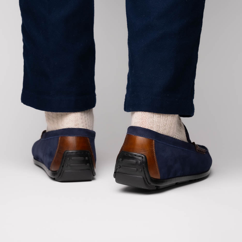 Monza Sueded Calfskin Driver in Navy/Chestnut by Zelli Italia