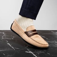 Monza Sueded Calfskin and Crocodile Driver in Bone and Chestnut by Zelli Italia