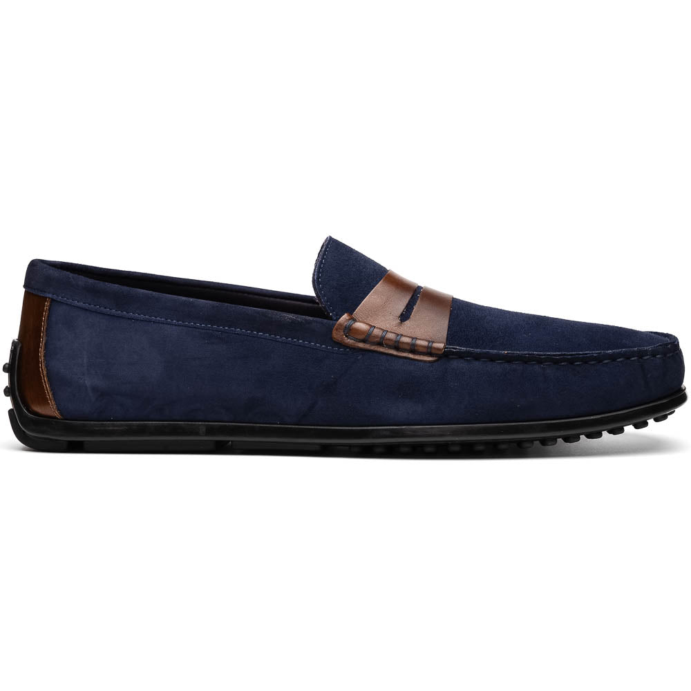 Monza Sueded Calfskin Driver in Navy/Chestnut by Zelli Italia