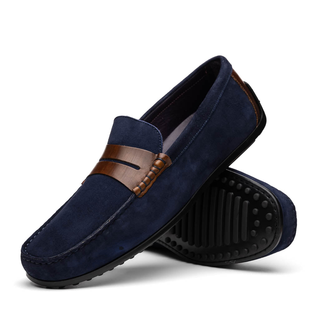 Monza Sueded Calfskin Driver in Navy/Chestnut by Zelli Italia