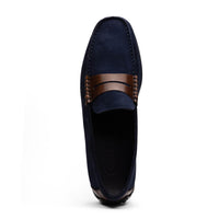 Monza Sueded Calfskin Driver in Navy/Chestnut by Zelli Italia