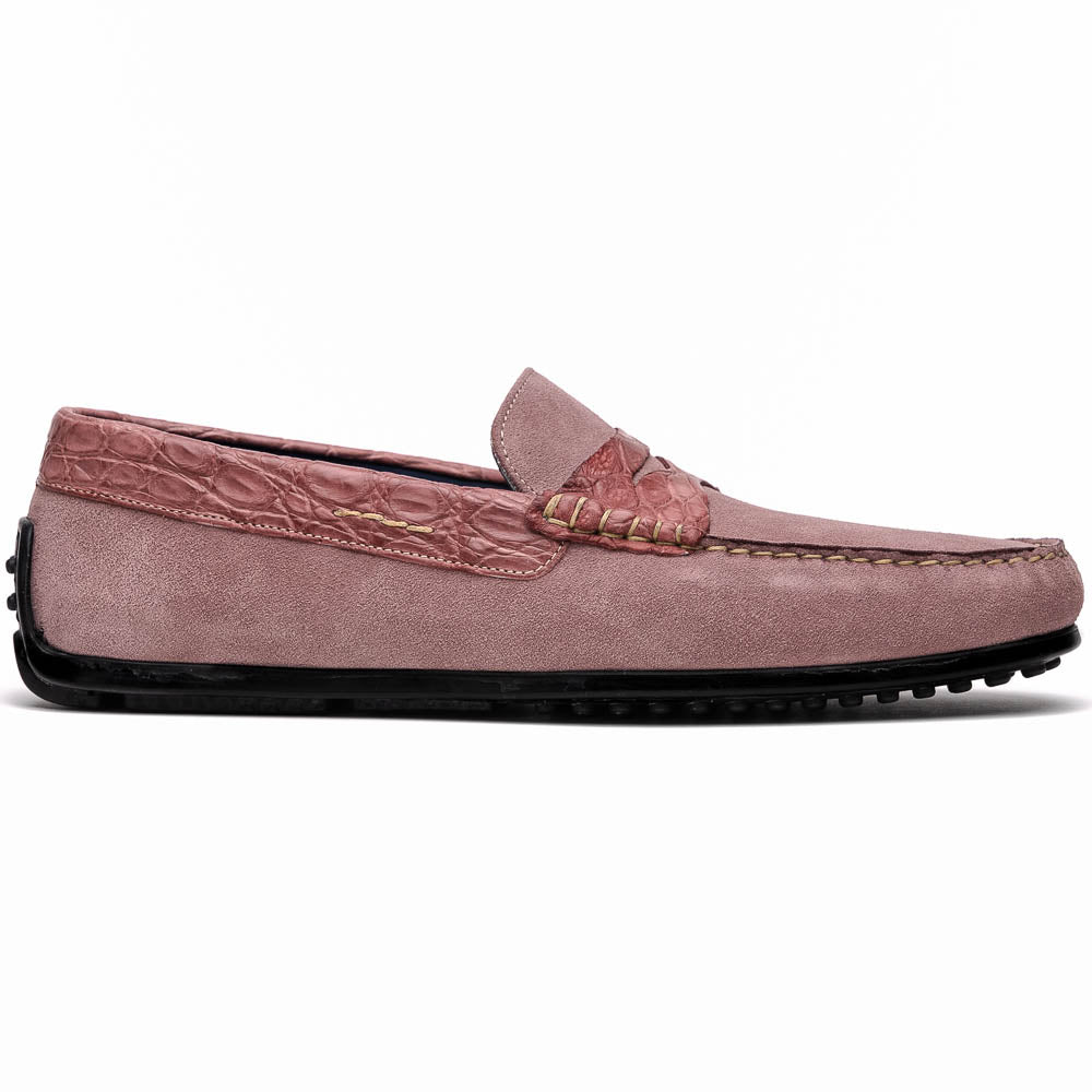 Monza Sueded Calfskin and Crocodile Driver in Candy by Zelli Italia