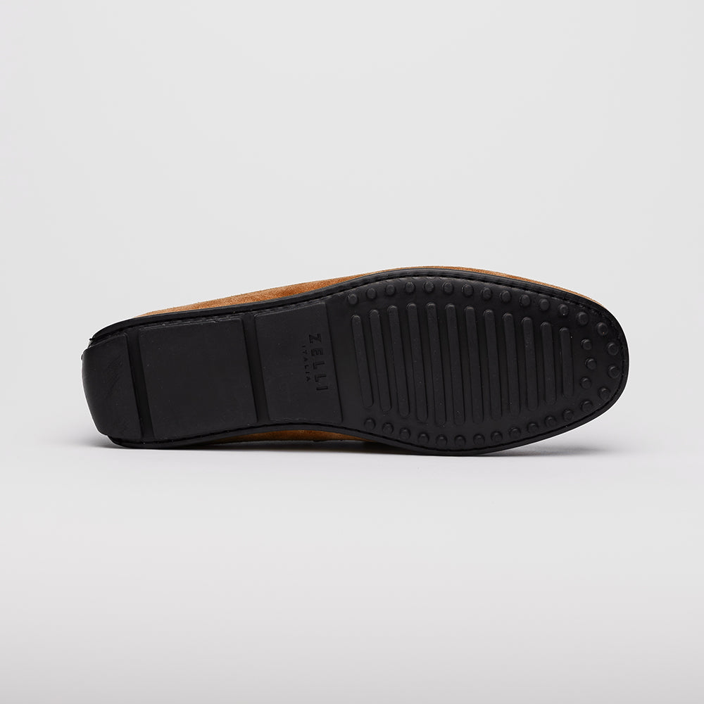 Monza Sueded Calfskin and Crocodile Driver in Cognac by Zelli Italia