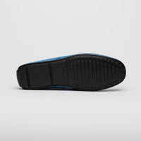 Monza Sueded Calfskin and Crocodile Driver in Denim Blue by Zelli Italia