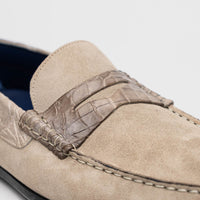 Monza Sueded Calfskin and Crocodile Driver in Sand by Zelli Italia