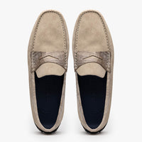 Monza Sueded Calfskin and Crocodile Driver in Sand by Zelli Italia