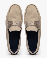 Monza Sueded Calfskin and Crocodile Driver in Sand by Zelli Italia