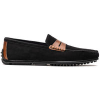 Monza Sueded Calfskin Driver in Black/Chestnut by Zelli Italia