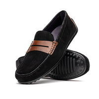 Monza Sueded Calfskin Driver in Black/Chestnut by Zelli Italia