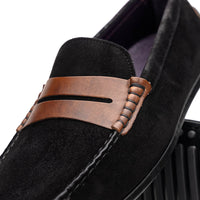Monza Sueded Calfskin Driver in Black/Chestnut by Zelli Italia