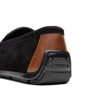 Monza Sueded Calfskin Driver in Black/Chestnut by Zelli Italia