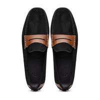 Monza Sueded Calfskin Driver in Black/Chestnut by Zelli Italia