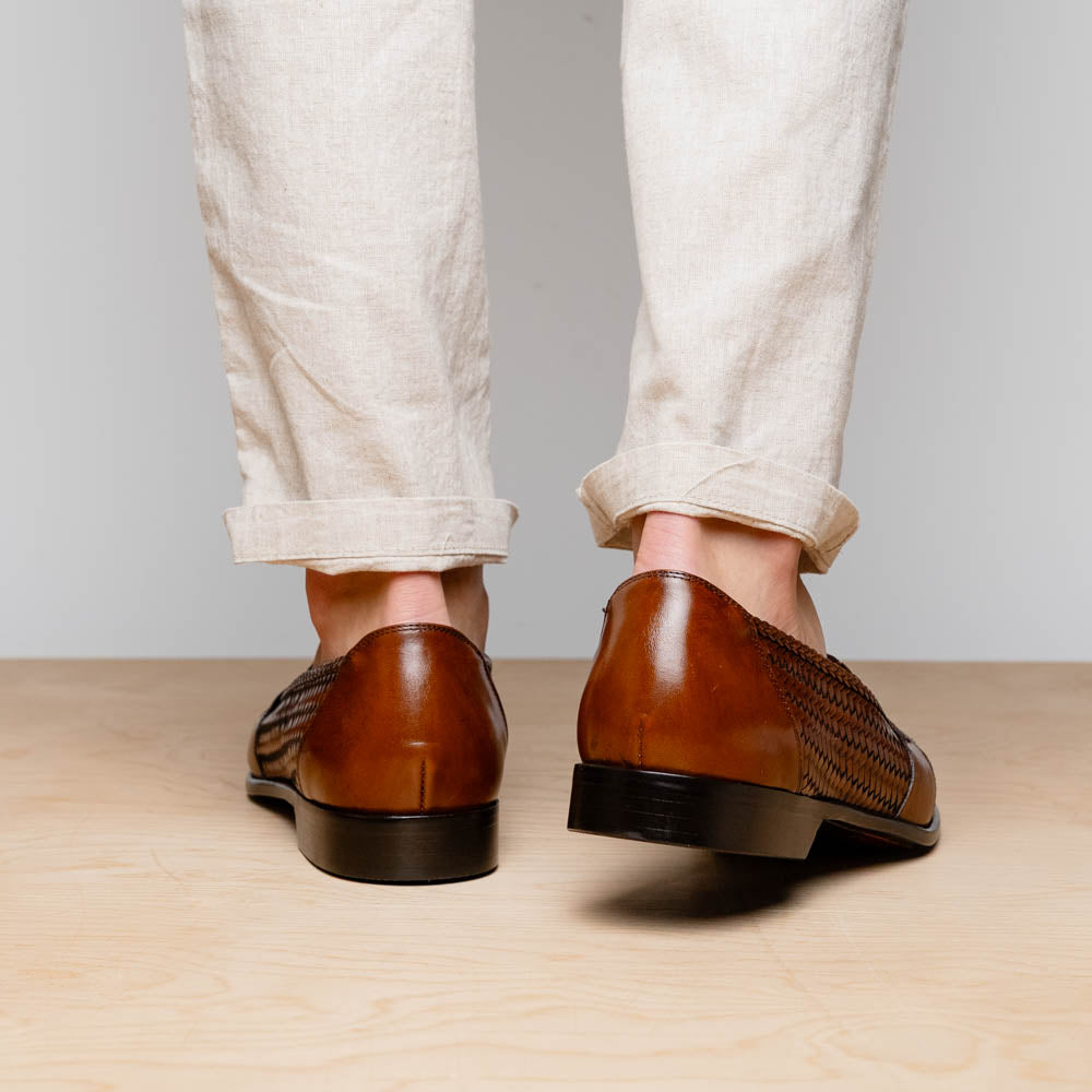 Nicola Woven Italian Calfskin Penny Loafer in Cognac by Zelli Italia