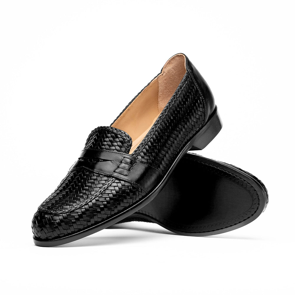 Nicola Woven Italian Calfskin Penny Loafer in Black by Zelli Italia