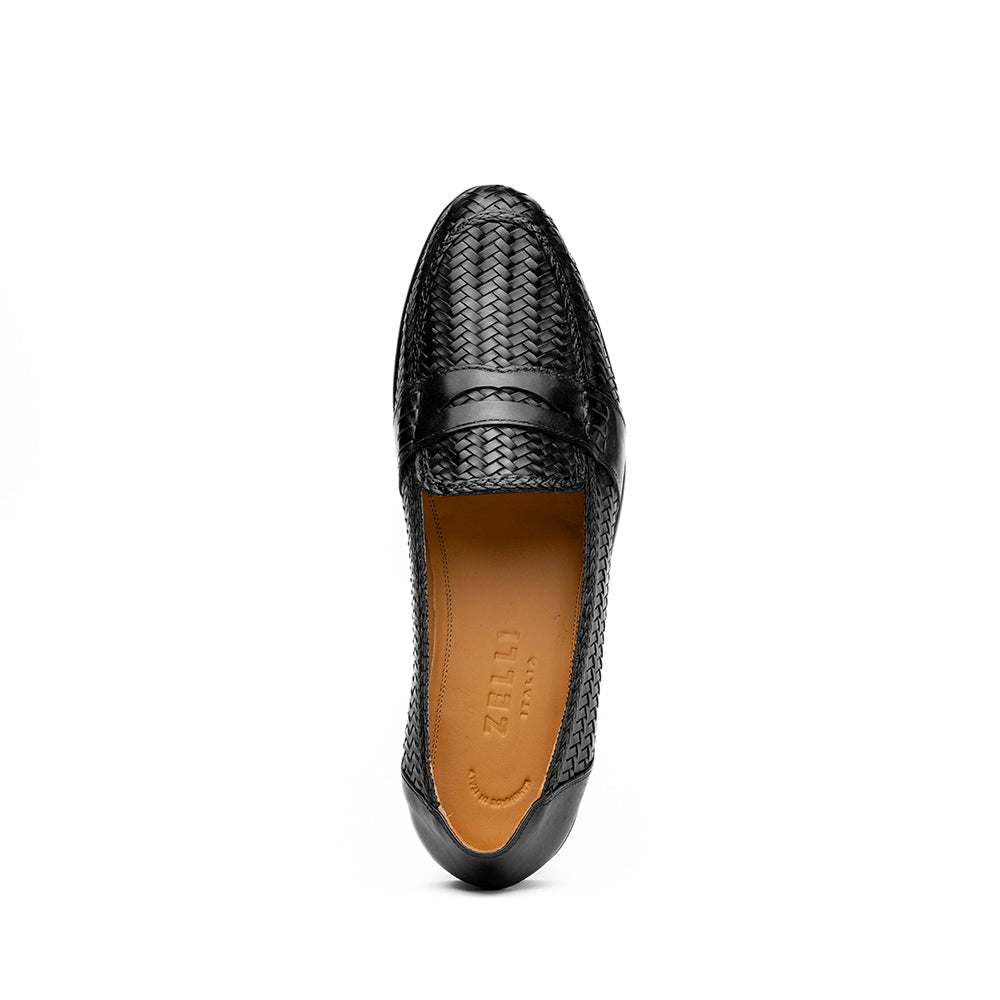 Nicola Woven Italian Calfskin Penny Loafer in Black by Zelli Italia
