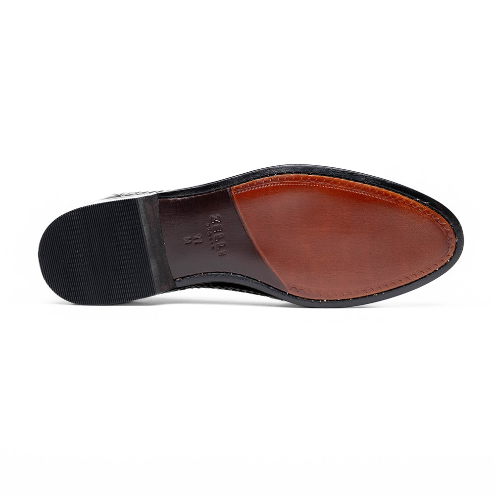 Nicola Woven Italian Calfskin Penny Loafer in Black by Zelli Italia