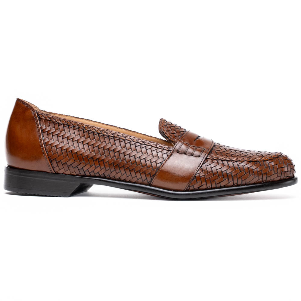 Nicola Woven Italian Calfskin Penny Loafer in Cognac by Zelli Italia