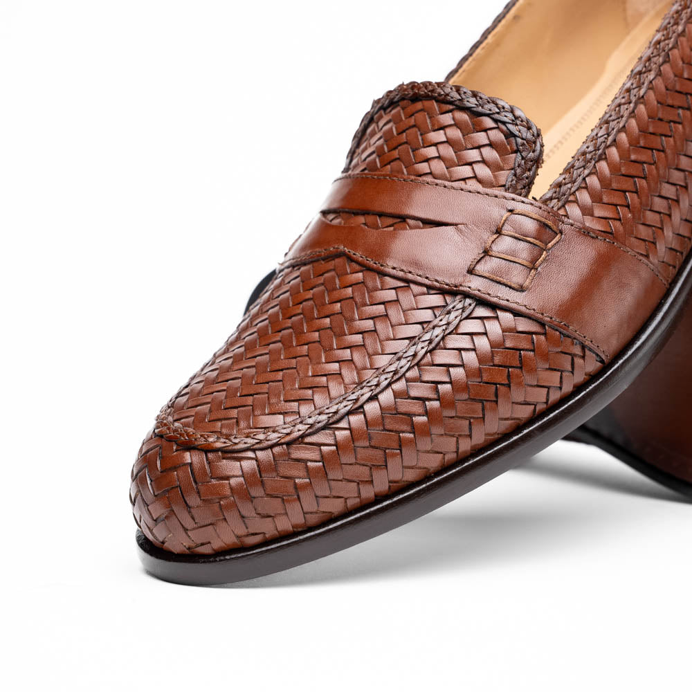 Nicola Woven Italian Calfskin Penny Loafer in Cognac by Zelli Italia
