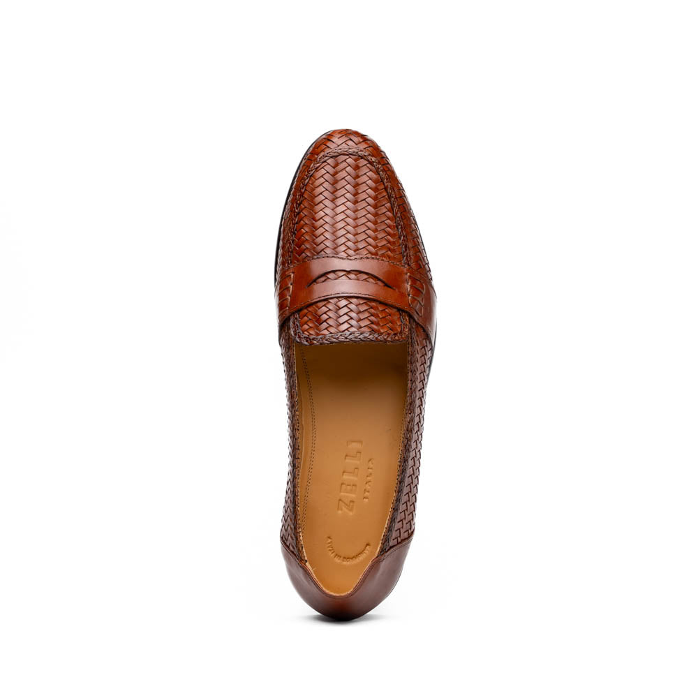 Nicola Woven Italian Calfskin Penny Loafer in Cognac by Zelli Italia