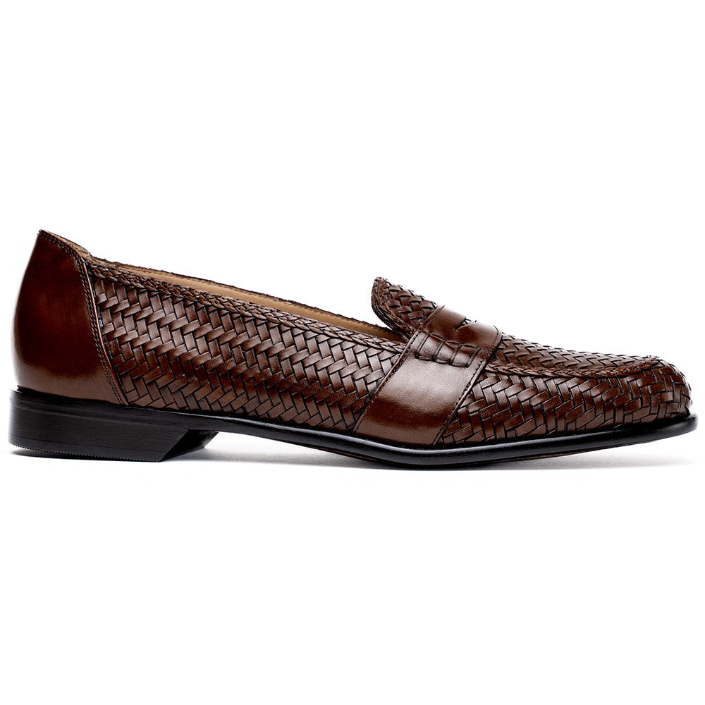 Nicola Woven Italian Calfskin Penny Loafer in Dark Brown by Zelli Italia