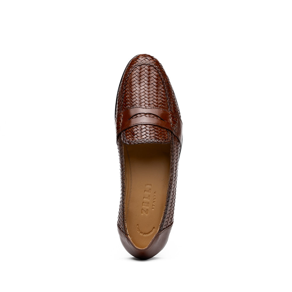 Nicola Woven Italian Calfskin Penny Loafer in Dark Brown by Zelli Italia