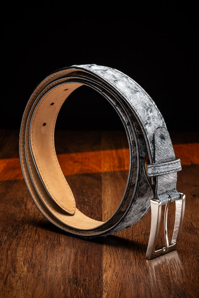Genuine Ostrich Quill Belt in Grey by Zelli Italia