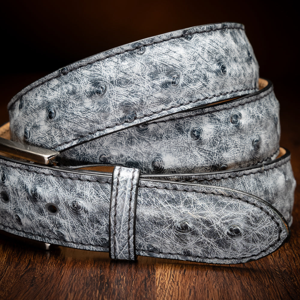 Genuine Ostrich Quill Belt in Grey by Zelli Italia