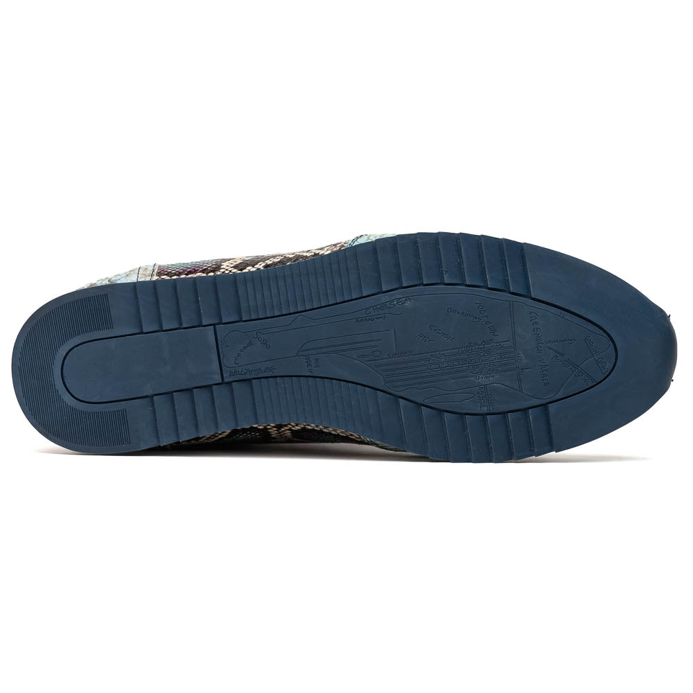 Blu Python Embossed Italian Calfskin Sneaker in Marine Blues by Zelli Italia