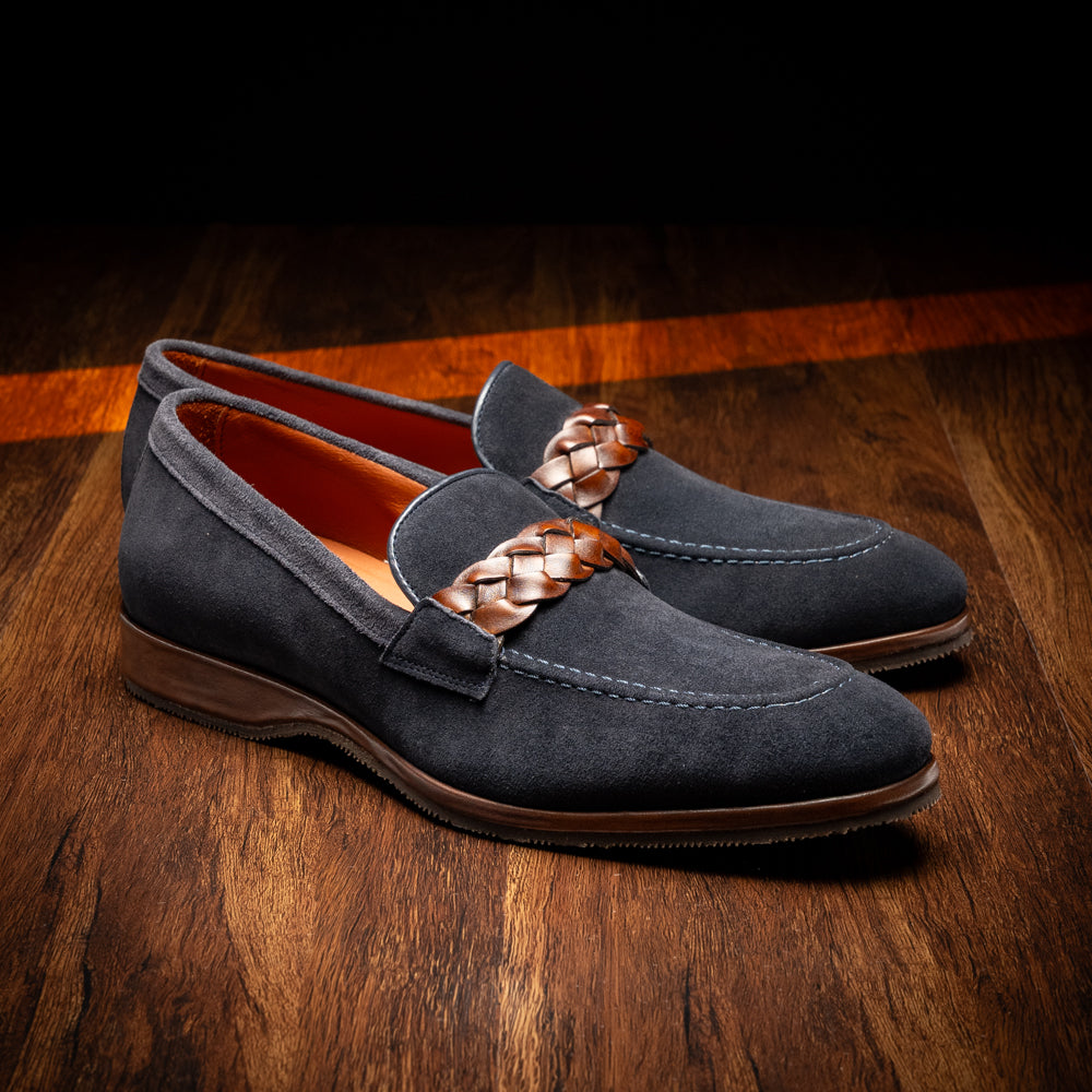 Pisa Italian Suede Hand-Woven Loafers in Navy by Zelli Italia