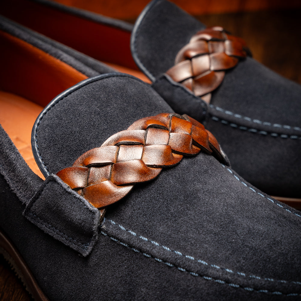Pisa Italian Suede Hand-Woven Loafers in Navy by Zelli Italia