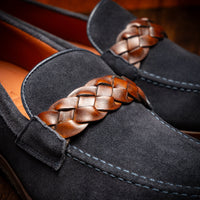 Pisa Italian Suede Hand-Woven Loafers in Navy by Zelli Italia