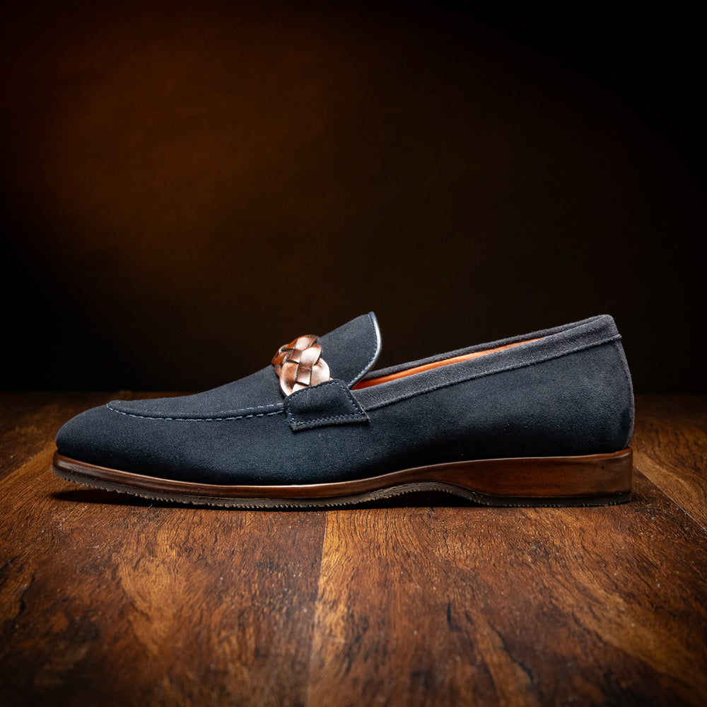 Pisa Italian Suede Hand-Woven Loafers in Navy by Zelli Italia