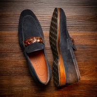 Pisa Italian Suede Hand-Woven Loafers in Navy by Zelli Italia