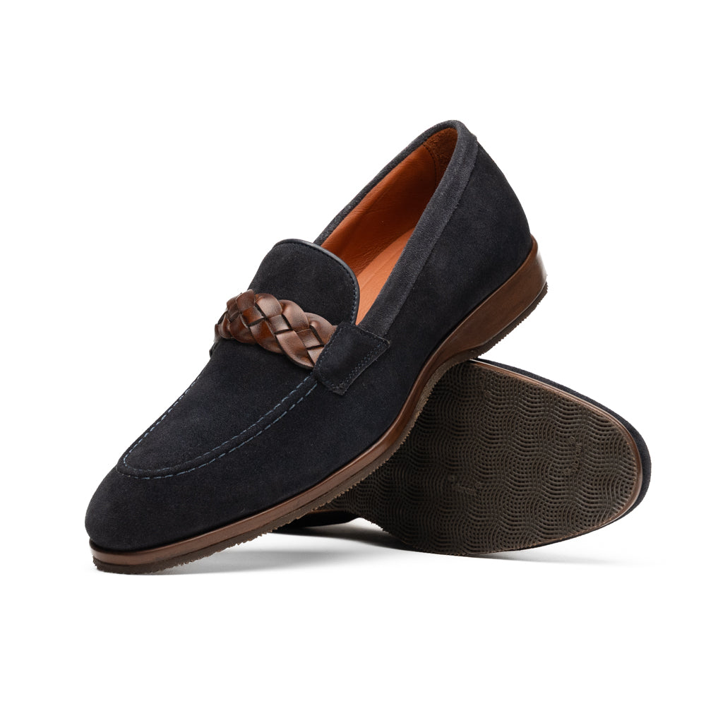 Pisa Italian Suede Hand-Woven Loafers in Navy by Zelli Italia