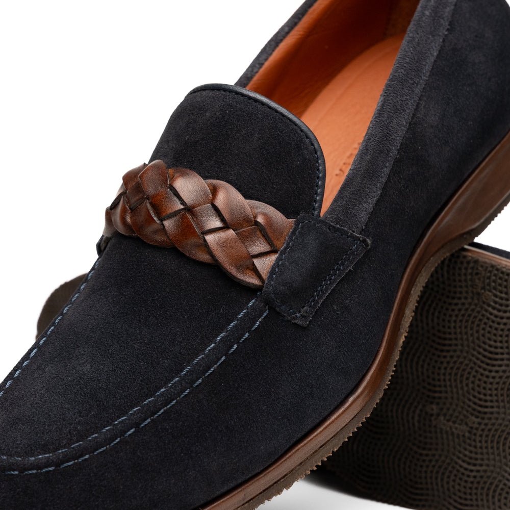 Pisa Italian Suede Hand-Woven Loafers in Navy by Zelli Italia