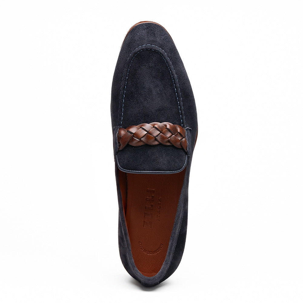 Pisa Italian Suede Hand-Woven Loafers in Navy by Zelli Italia