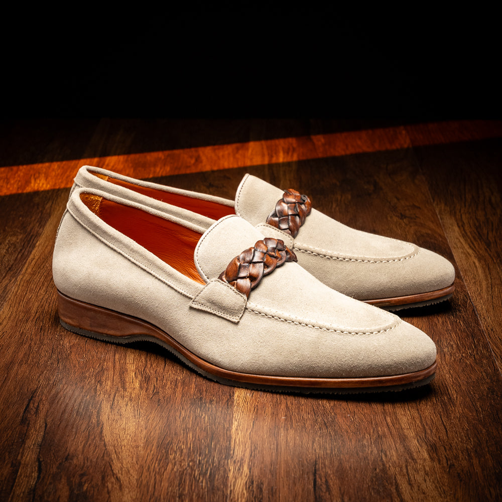 Pisa Italian Suede Hand-Woven Loafers in Stone by Zelli Italia