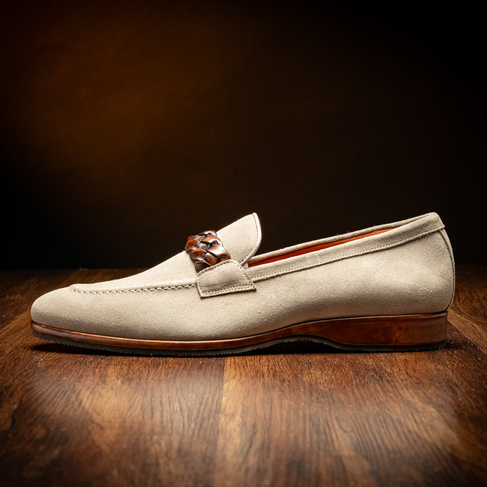 Pisa Italian Suede Hand-Woven Loafers in Stone by Zelli Italia