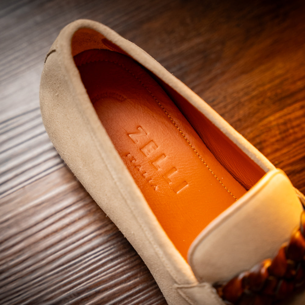 Pisa Italian Suede Hand-Woven Loafers in Stone by Zelli Italia