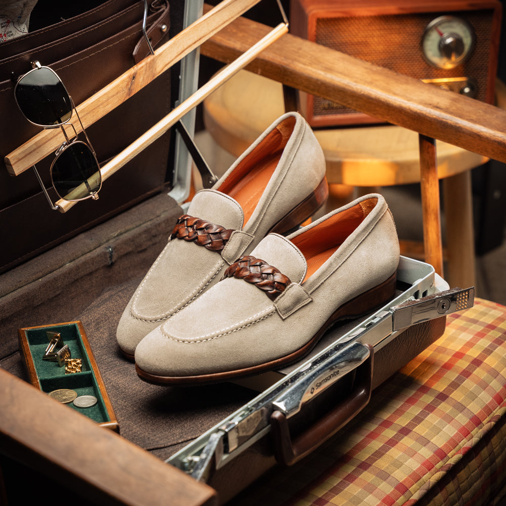 Pisa Italian Suede Hand-Woven Loafers in Stone by Zelli Italia
