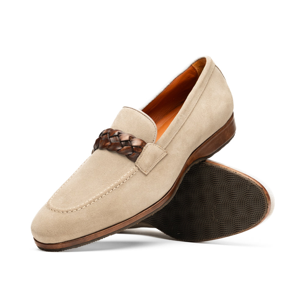 Pisa Italian Suede Hand-Woven Loafers in Stone by Zelli Italia