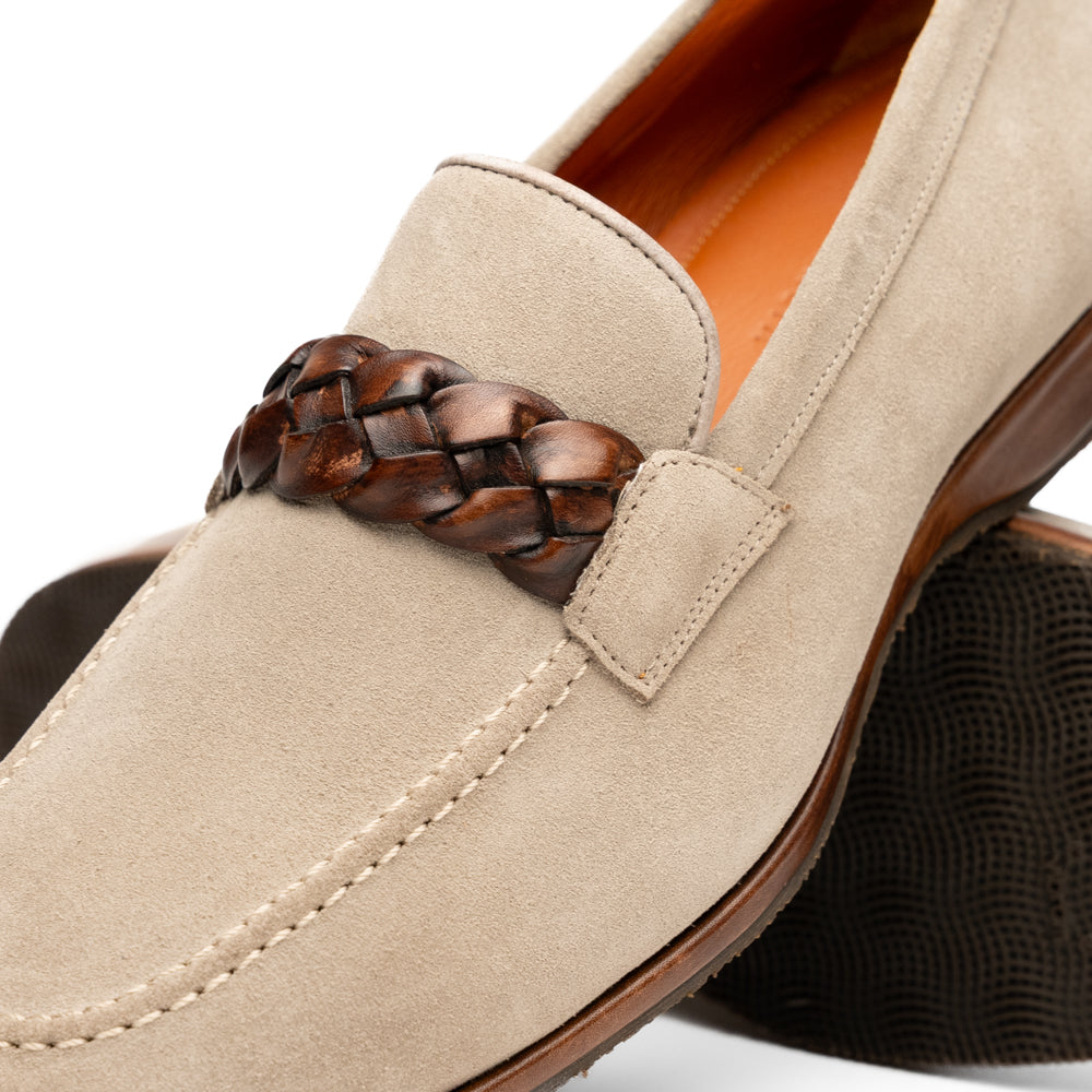 Pisa Italian Suede Hand-Woven Loafers in Stone by Zelli Italia