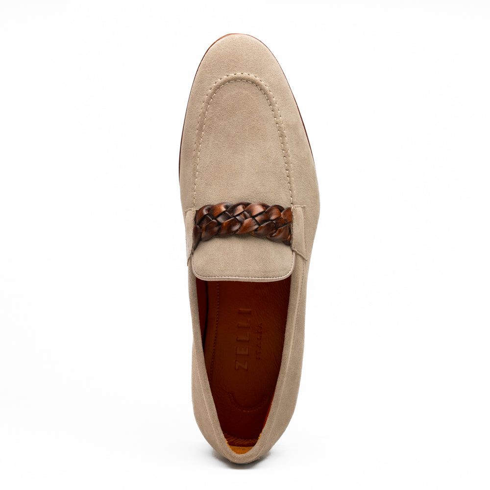 Pisa Italian Suede Hand-Woven Loafers in Stone by Zelli Italia